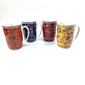 Vintage Takahashi San Francisco Silk Road Mugs Set of 4 - 1983 Bird & Floral
